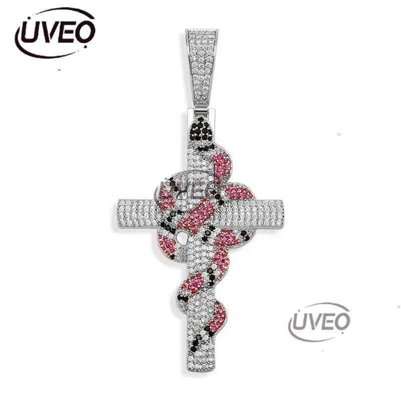 Luxury designer Ice Out VVS Moissanite Cross Necklace Retro Snake Pendant Hip Hop Necklace Jewelry for Stylish Men Free shipping