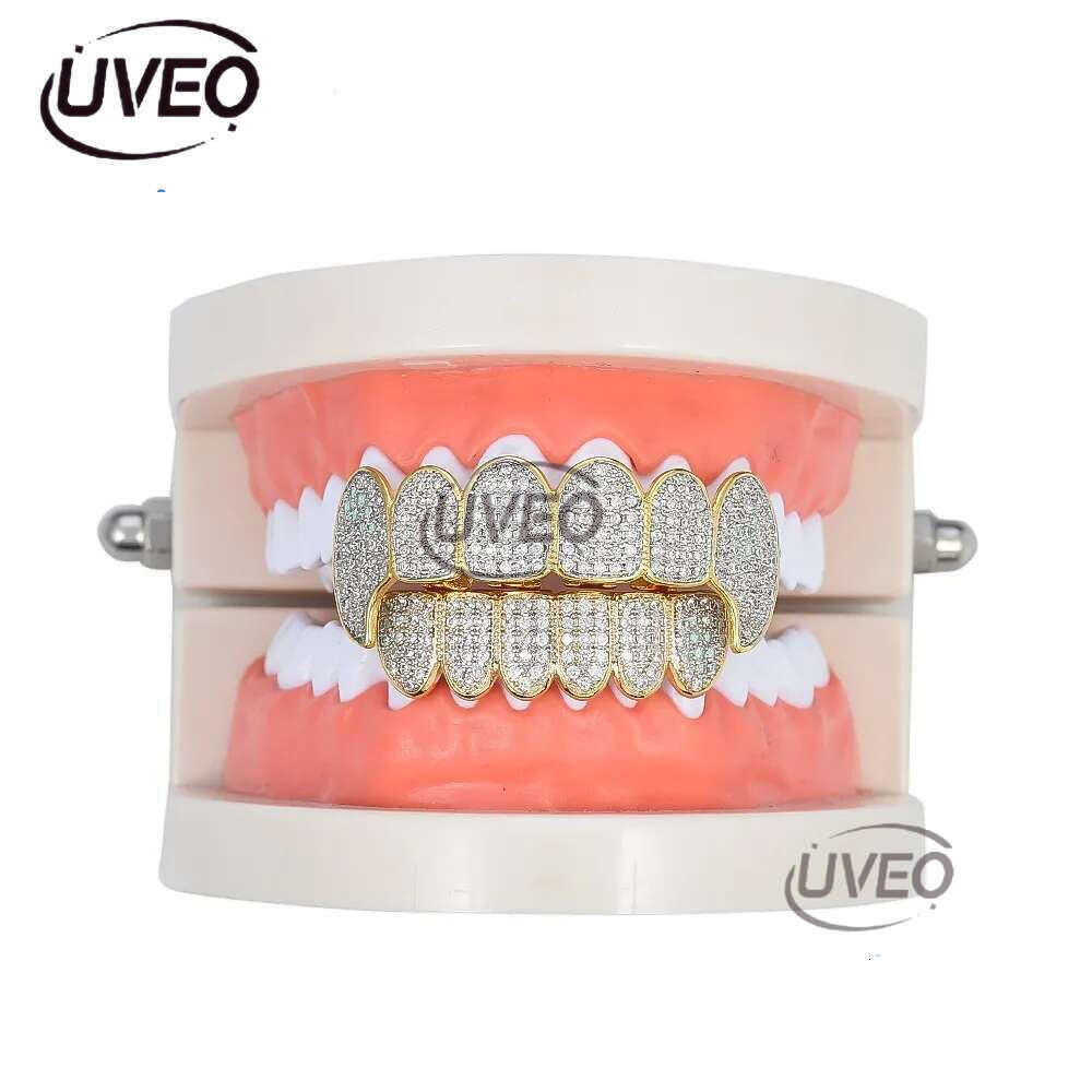 Luxury designer Gold shiny ice Teeth Ice out VVS Moissanite grill Ricky up and down grill set Hip Hop jewelry free shipping