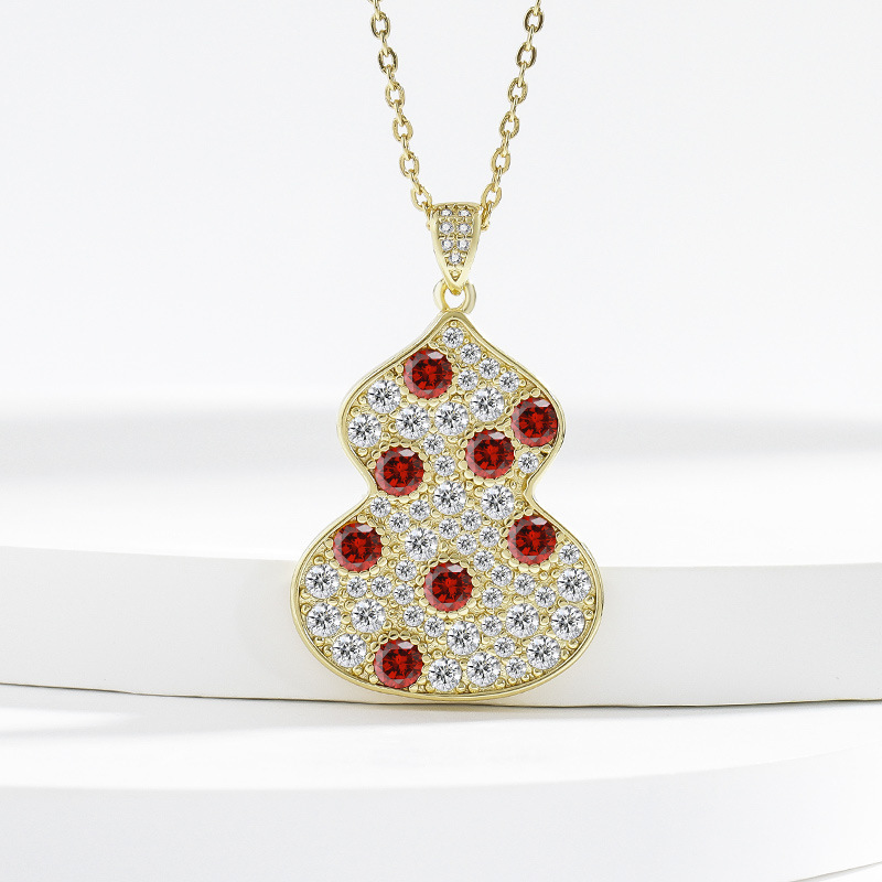 European and American fashion high-end 925 silver pomegranate red zircon gourd pendant fashion light luxury necklace collarbone chain
