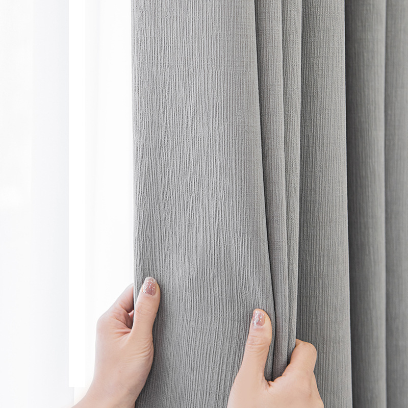 Custom 1 free shaped vertical striped chenille curtain high-grade gray thick full blackout curtains light luxury bay window living room sound insulati