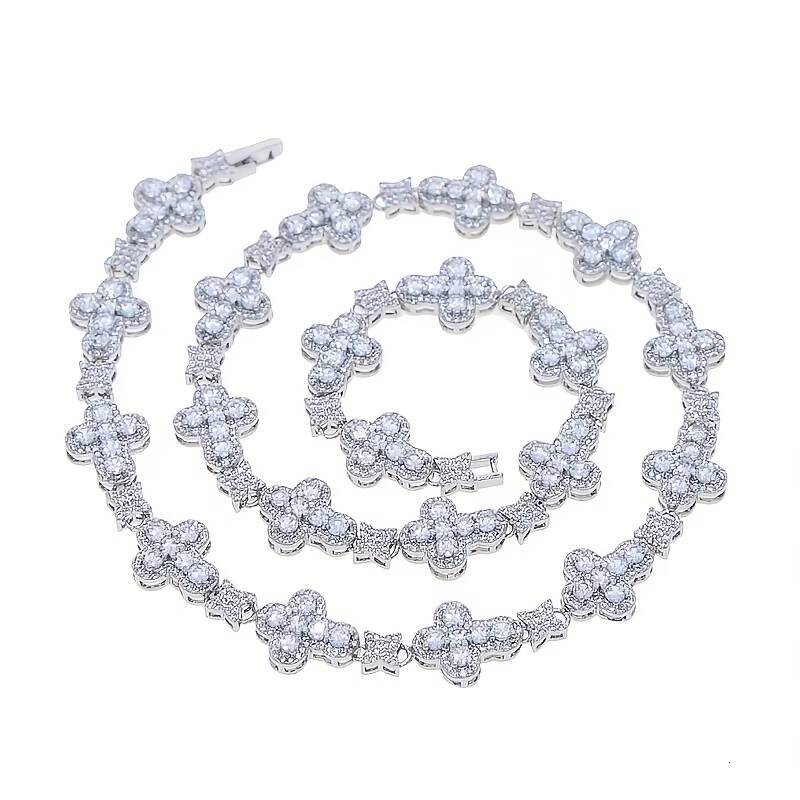 USA Luxury Iced Out Cross Star Tennis Chain Hip Hop Bling Jewelry Gifts White Gold Plated 5A CZ Zircon Stones Men Cuban Necklace