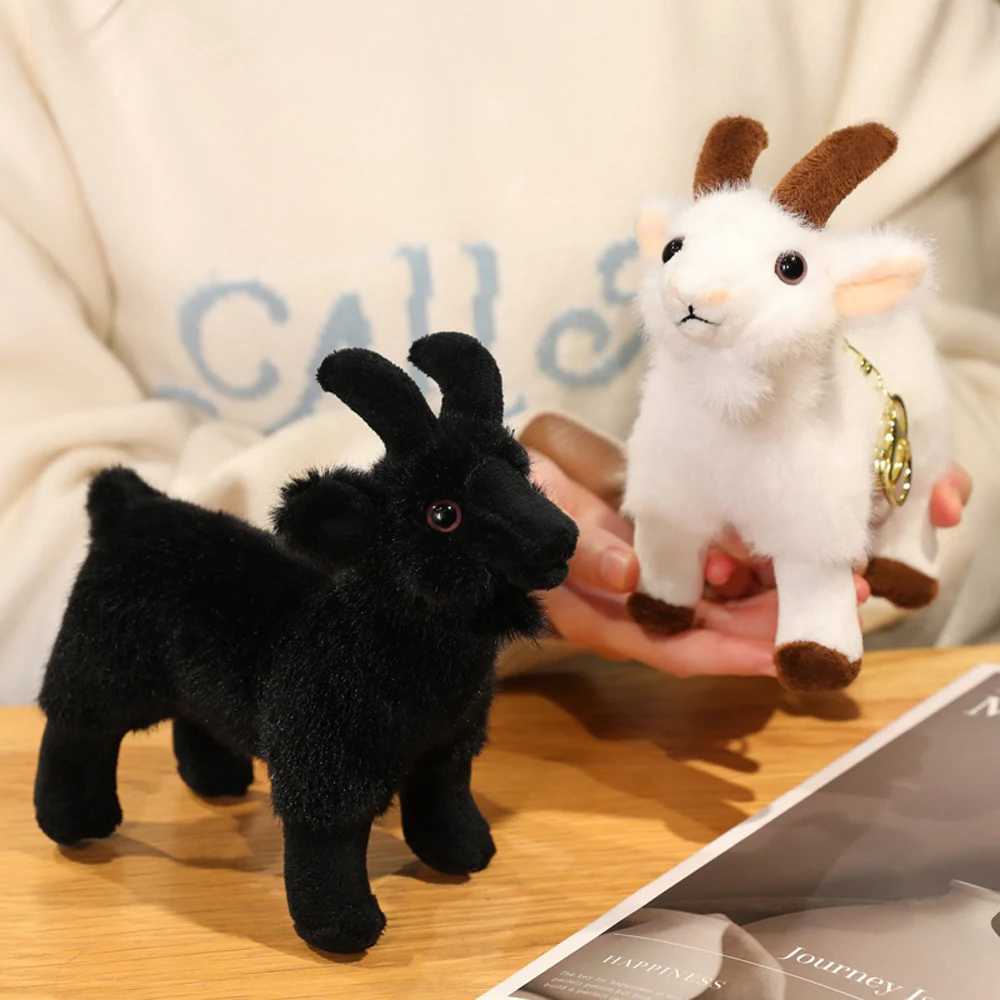 8 Inch Black Goat Plush Keychain Toys Realistic Stuffed White Goat Key Ring Holder Soft Dolls Functional Gifts For Friend C251202