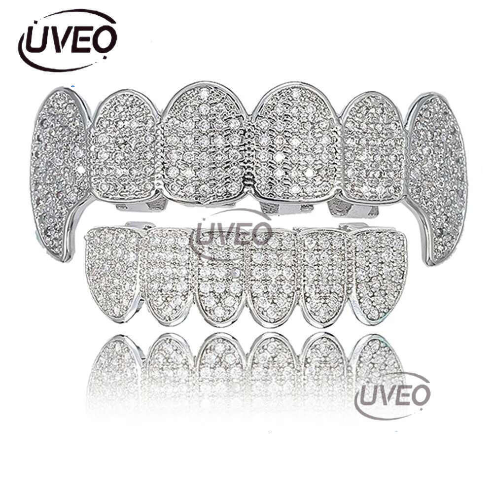 Luxury designer Gold shiny ice Teeth Ice out VVS Moissanite grill Ricky up and down grill set Hip Hop jewelry free shipping