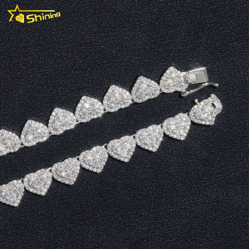 Heart-shaped Iced Out Bracelet S Gold Plated VVS-FL Silicon Stone fashion Chain Necklace