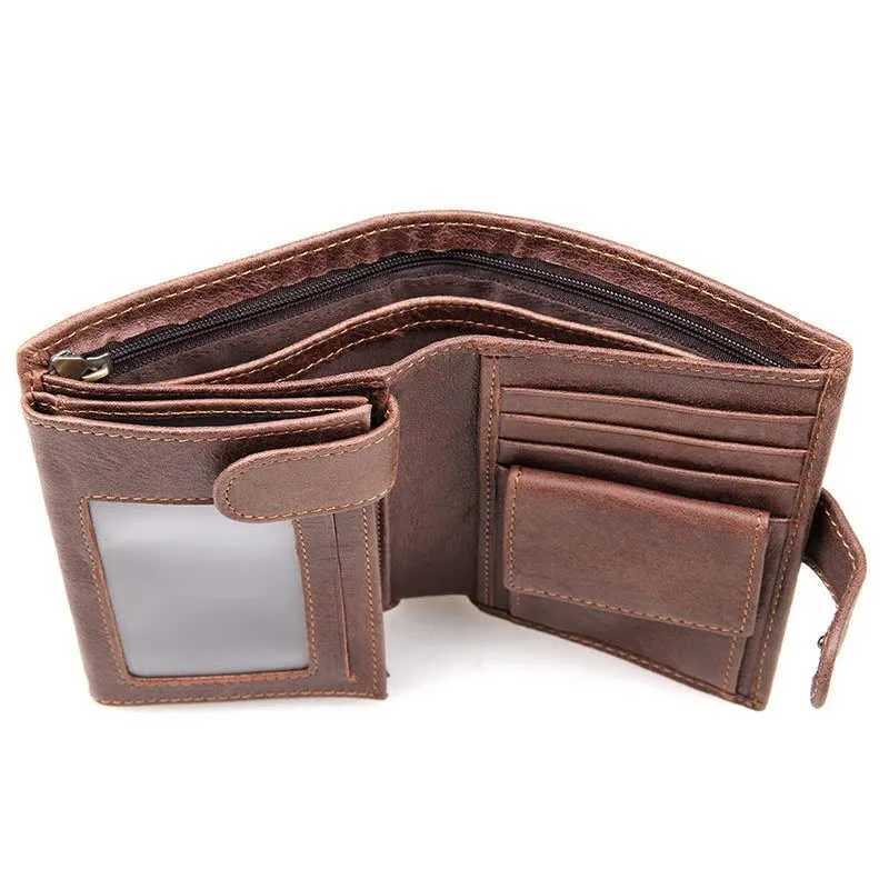 Retro Coin Wallet Genuine Leather Wallet Mens Three-fold Card Bag Short Cowhide Mens Wallet RFID Protection W250419