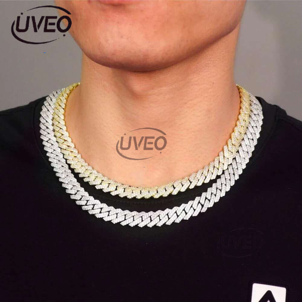 Designer Necklace Hip Hop 2 Rows Stones 14mm Sterg Sier White Gold Plated Iced VVS Dia Moissanite Cuban k Chain Rock Jewelry Gift with Gra