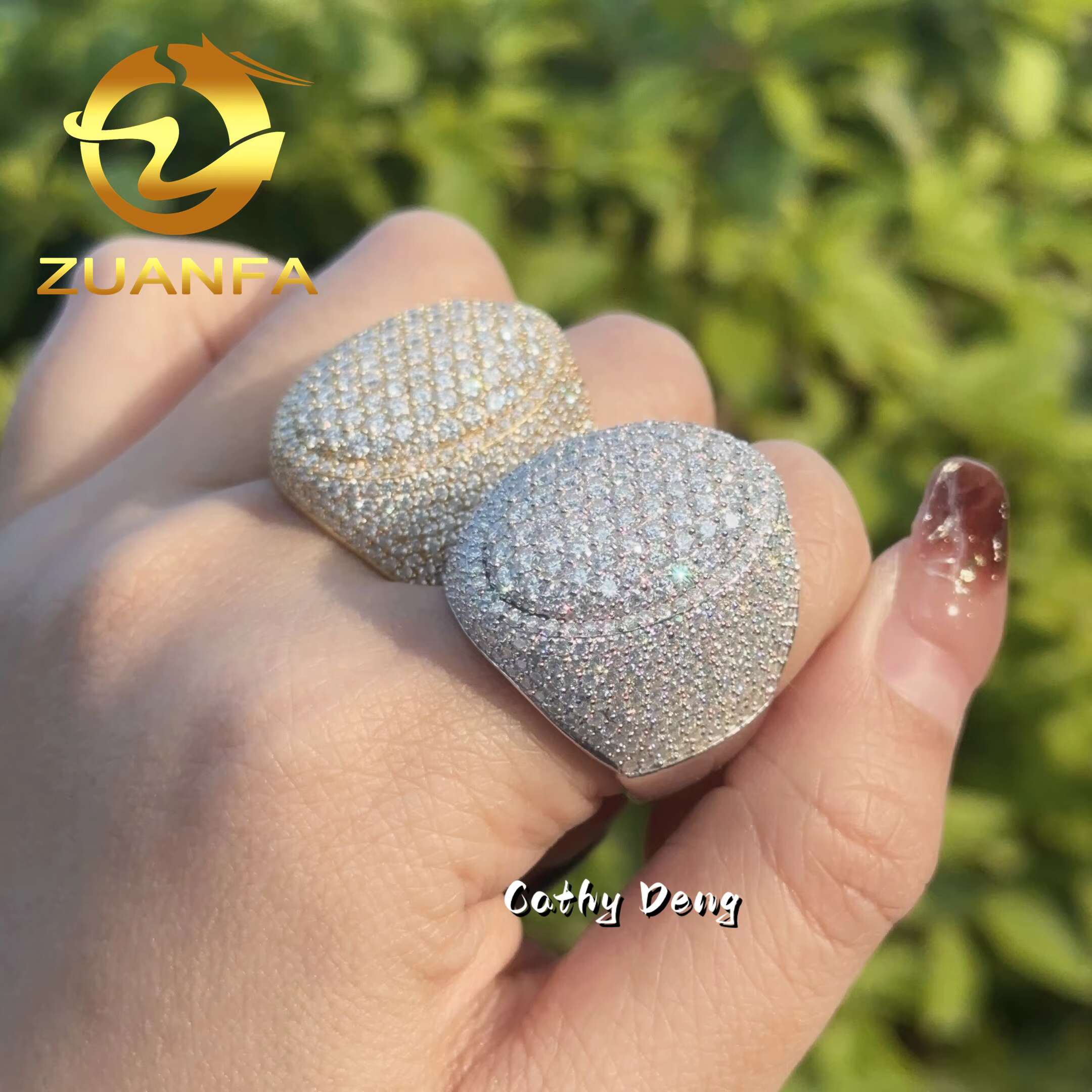 Full Moissanite Diamond Cuban Ring for Men Fashion Silver 925 Iced Out Mens Gold Plated Hip Hop Rapper Ring With GRA Certified