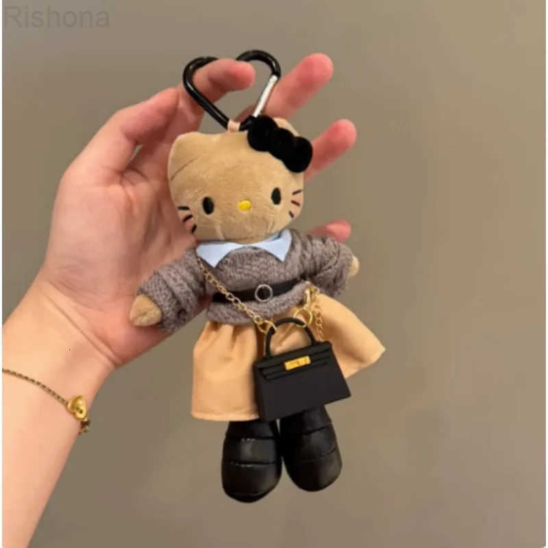 Sanrio Cute Hello Kitty Plush Doll Toy Love Buckle Keychain Pendant Bag Hanging Ornament Girly Overalls KT Cat Ragdoll Kids Gift H251120