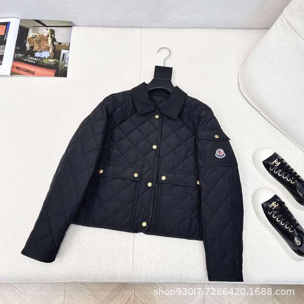 Designer 25 Autumn Winter New Diamond Quilted Cotton Padded Jacket Small Coat Elegant Turn-Down Collar Double Pockets Short Design Ec73 3ac5