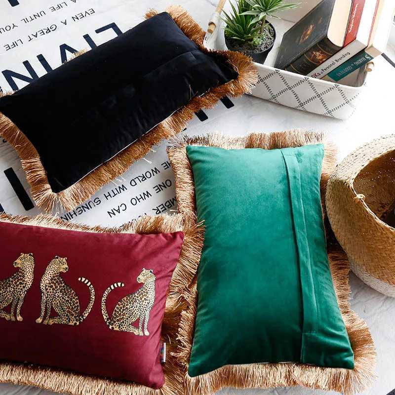 Pillow Case Vintage Leopard Print Cushion Cover Dutch Velvet Gold Border Fringe Case Nordic Light Luxury Home Throw Covers C251120