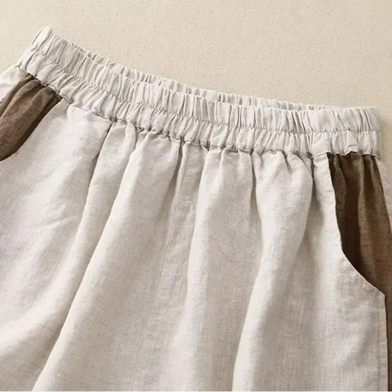 Orange linen solid casual elastic high waisted womens shorts loose wide leg womens clothing shorts 2025 summer fashion 250414Z