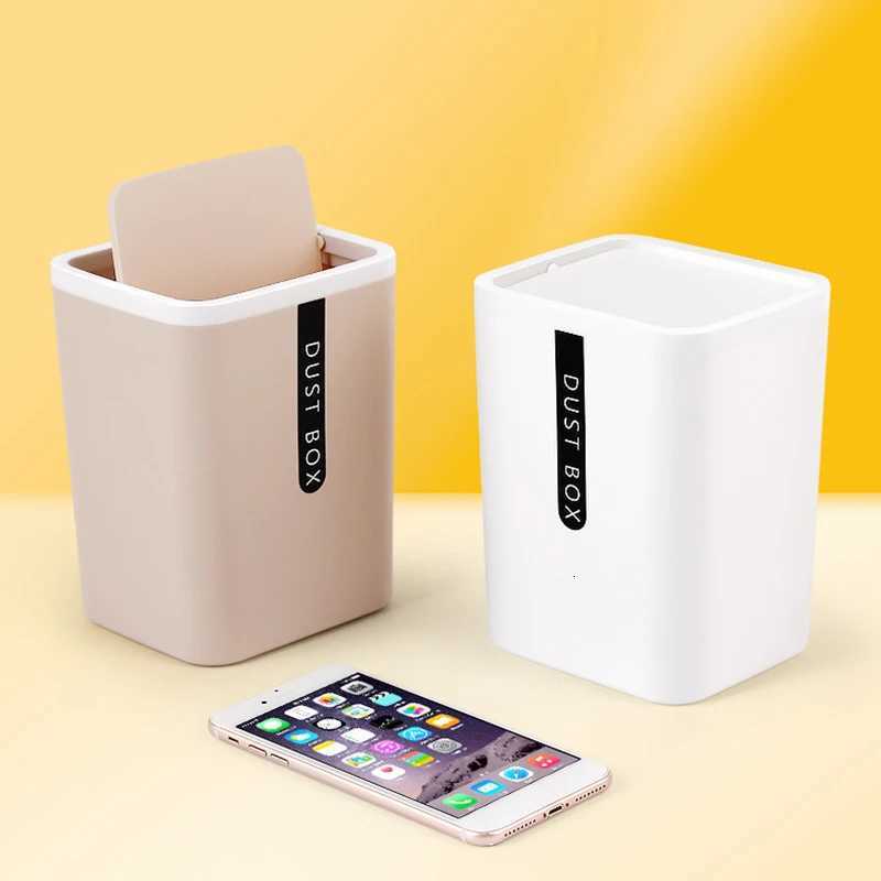 Trash Can Mini Wastebasket Plastic Swing Lid Bin Home Rubbish Waste Dustbin Kitchen Paper Wastebasket Shake Cover Storage Bucket C251120