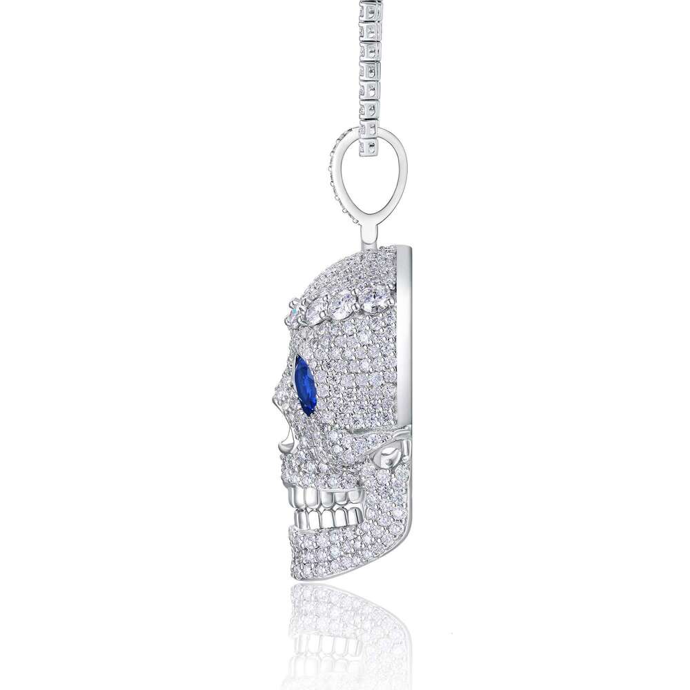 JIUZUAN Full Moissanite Pendant Skull Necklace Hip Hop Sier Gold Plated Pave Jewelry Gift Comes with GRA Certificate