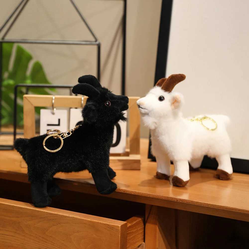 8 Inch Black Goat Plush Keychain Toys Realistic Stuffed White Goat Key Ring Holder Soft Dolls Functional Gifts For Friend C251202