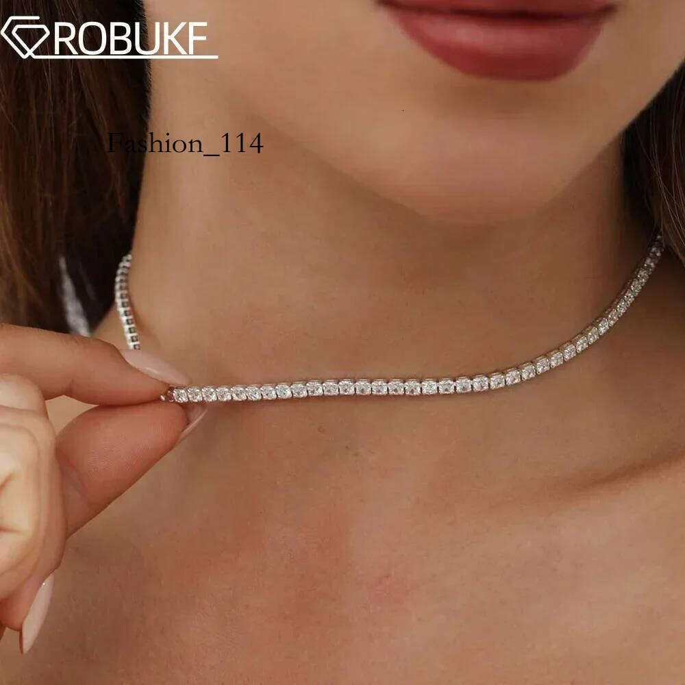 2mm Moissanite Tennis Necklace For Women S Sier Plated Gold Sparking Rhie Choker Chain Wedding Jewelry Adjustable