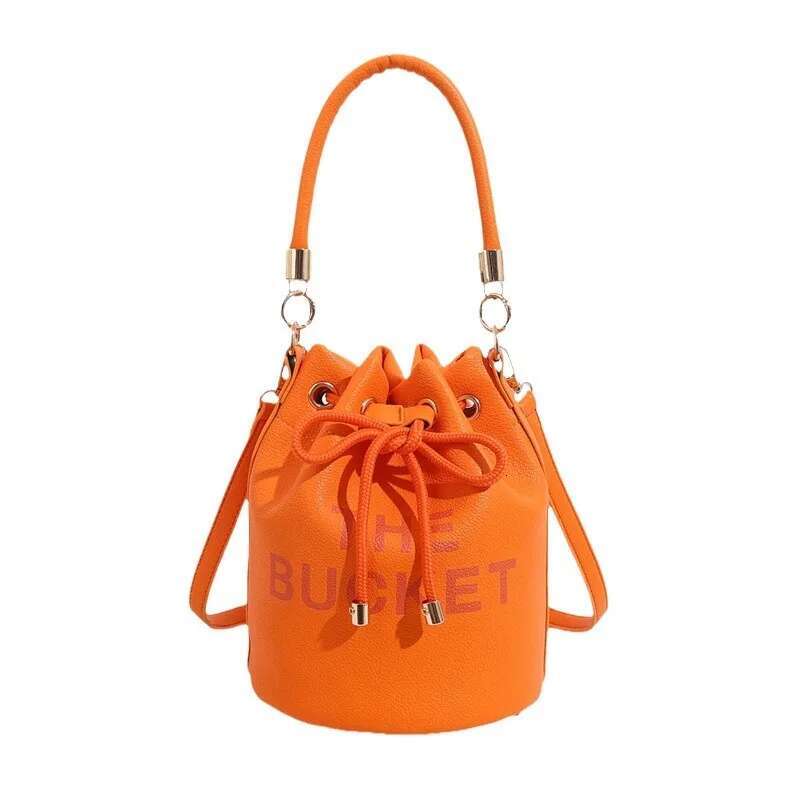 Designer bag handbags women new arrival orange bucket bag drawstring shoulder bag casual style women handbag female purse