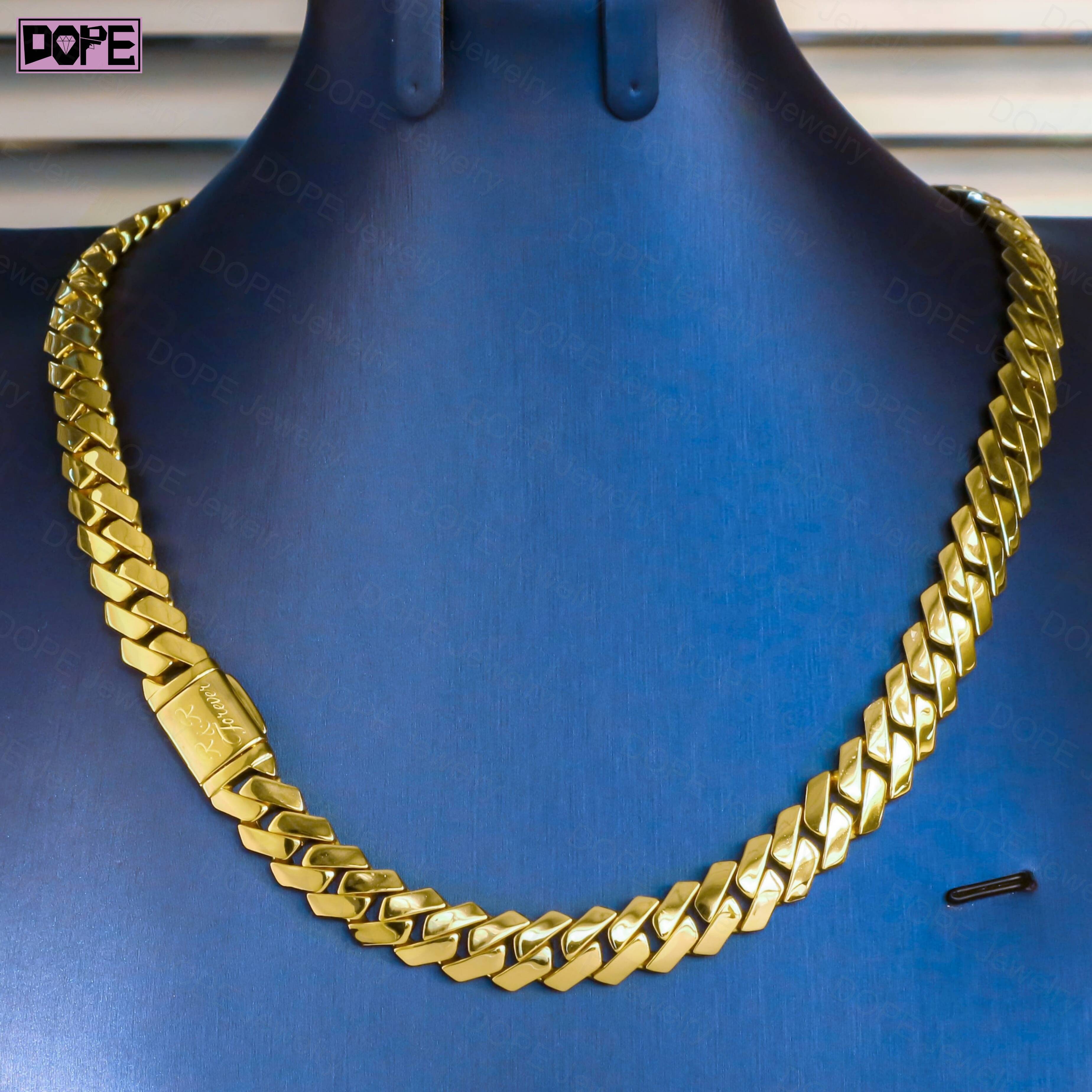 Hip Hop 8mm 10mm 12mm Cuban Link Chain Plain Tight 925 Silver Monaco Chain Gold Plated Cuban Link