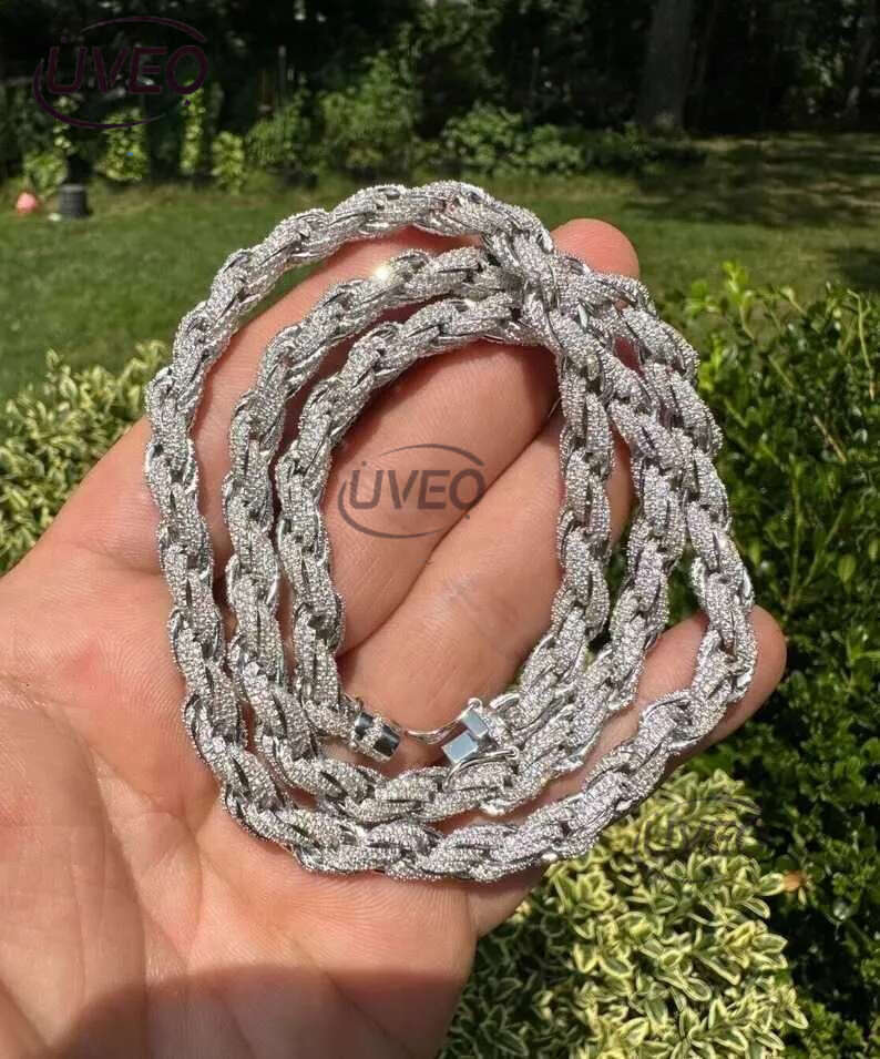 Mens 7.5mm Solid Moissanite Rope Beautiful Sterg Sier Chains Eent Cut Customized Jewelry