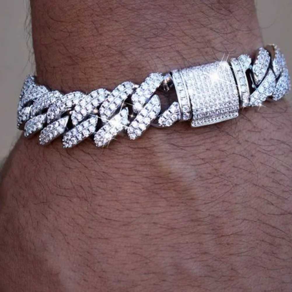 14mm Prong Cuban Link Chain Bracelet Ice Out 2 Drain Diamond Laying Diamond Cuban Chain Bracelet Hip Hop Jewelry WholesaleT250420