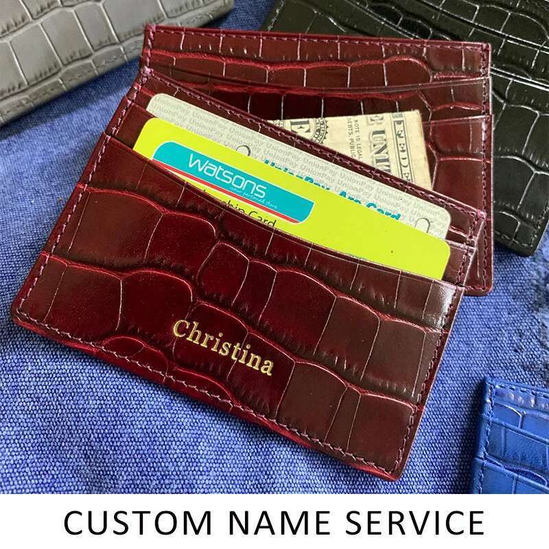 Custom Name Monogram Genuine Leather Men Wallet Card Holder Crocodile Pattern Gift for Girlfriend Boyfriend Friend Her
