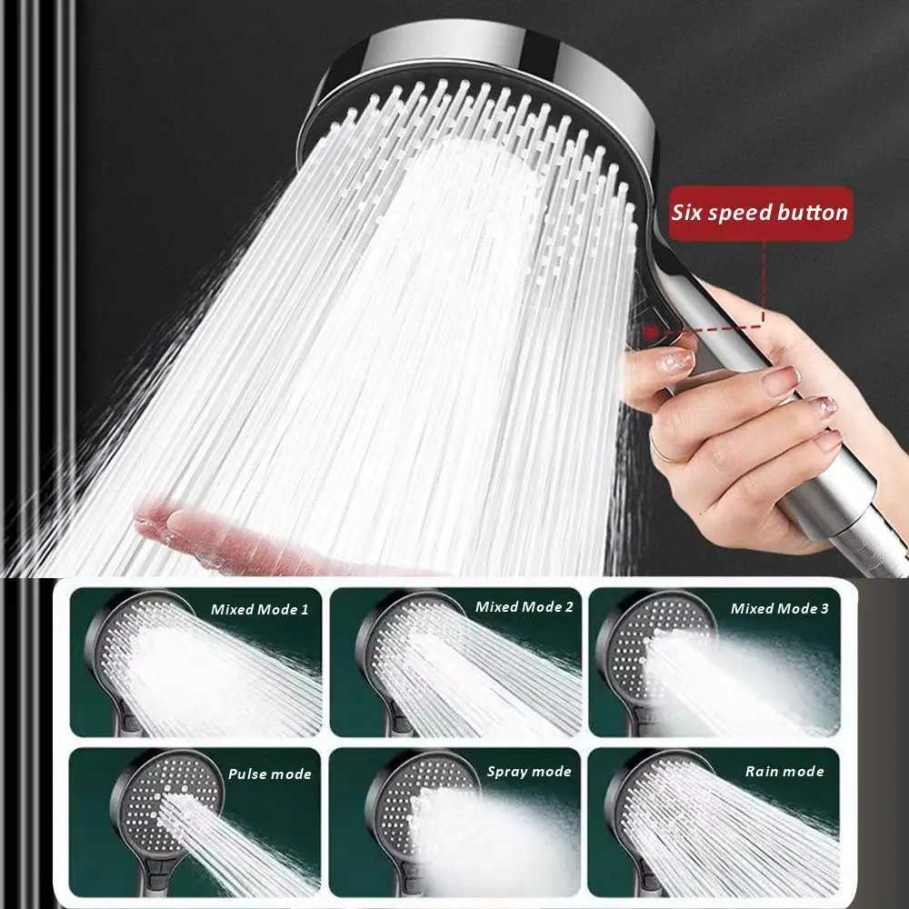 New 13CM Adjustable 6 Speed Button Shower Head Bathroom High Pressure Water Saving Shower Mixer Nozzles Set Bathroom AccessoriesM251120