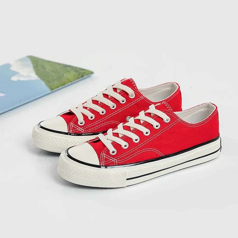 New Arrival Summer Fashion women Flats All Black White Red Casual womens Canvas Sneakers Lace-Up Shoes