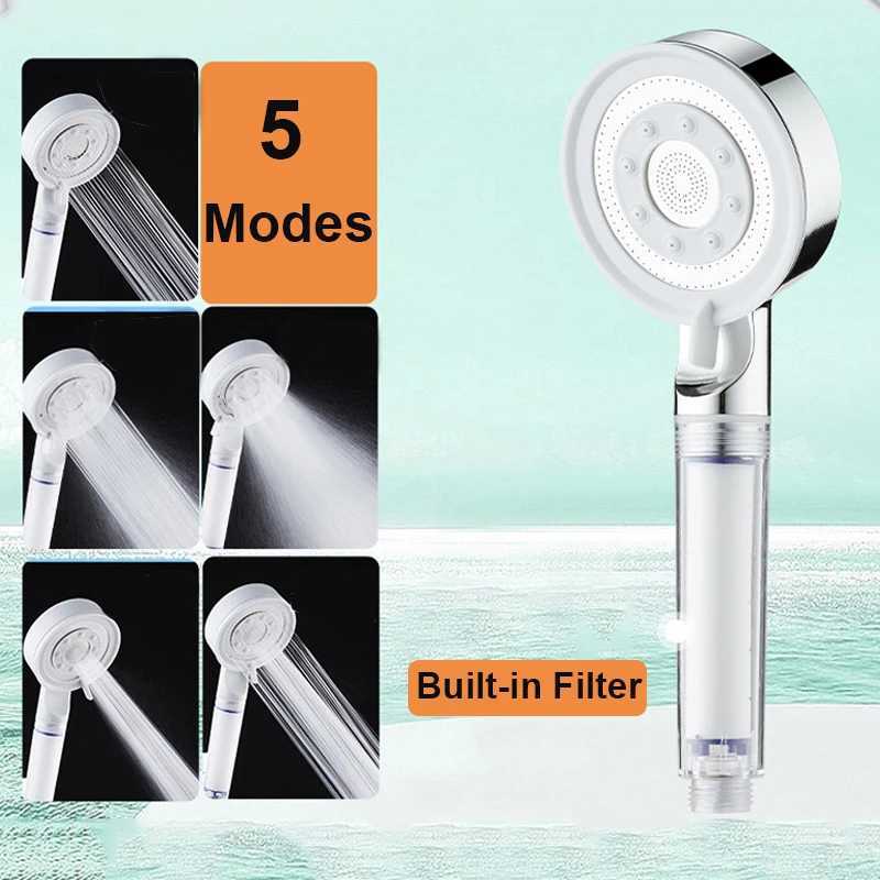 Pressurized Filter Shower Head High Pressure 5 Modes Water Saving Nozzle Powerful Spa Handheld Showers Bathroom accessorieM251120