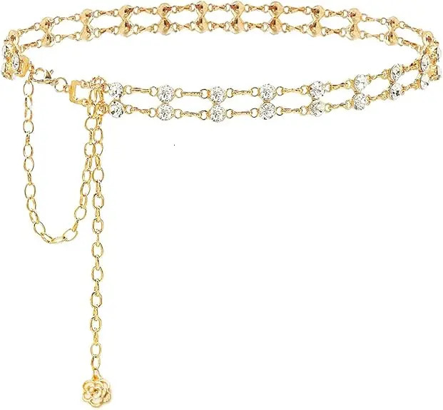 Adjustable Rhinestone Waist Chain - Crystal Embossed Metal Strap - Womens Accessories - Decorative Laminated Jewelry Strap 250418