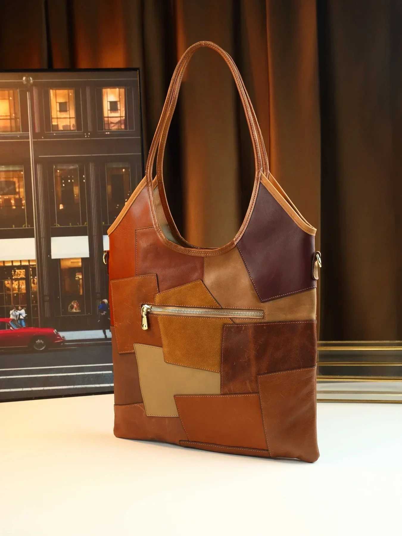 Autumn and winter Korean large-capacity tote bag cmuter bag color block shoder bag Y251120