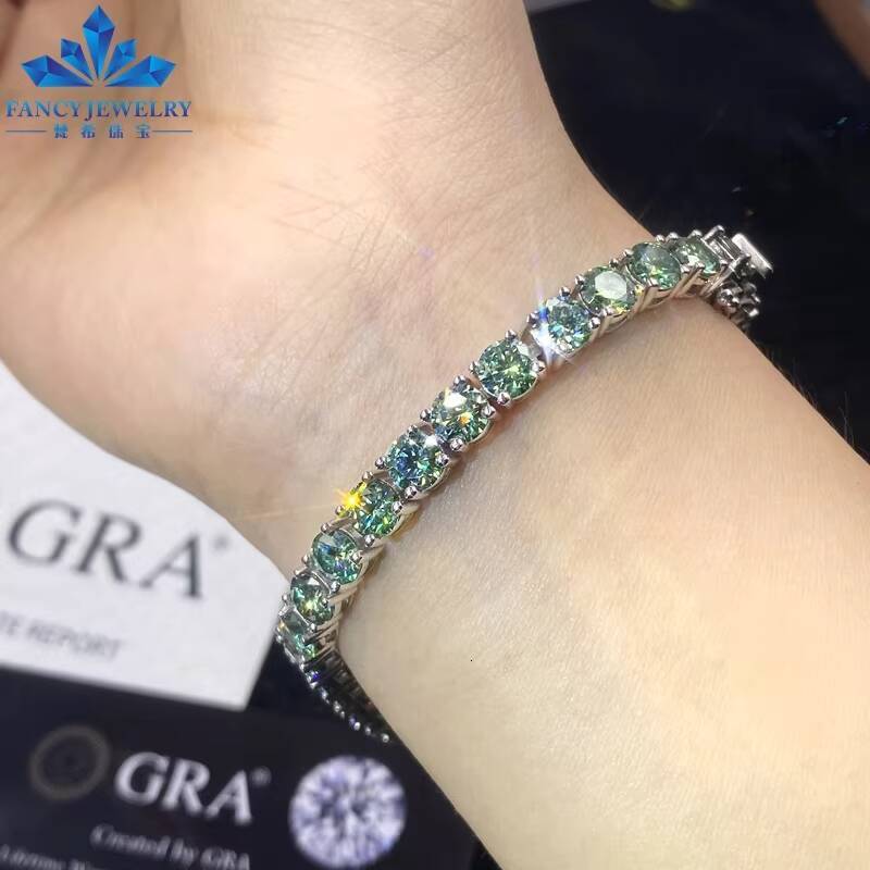 Gra Certified Moissanite Tennis Bracelet Chain Pass Diamond Tester 925 Silver 3mm 4mm Womens Blue Green Moissanite Tennis Chain
