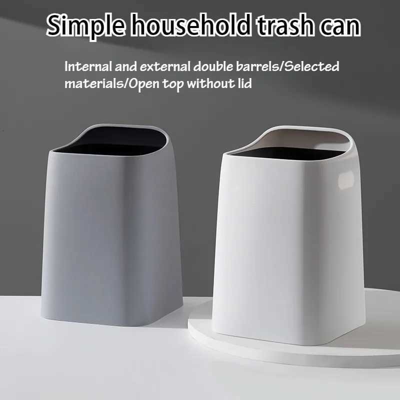 Advanced Uncovered Home Garbage Bin 10L Large Capacity Bedroom Toilet Trash Can Creative Inclined Mouth Design 2 Layer Dustbin C251120