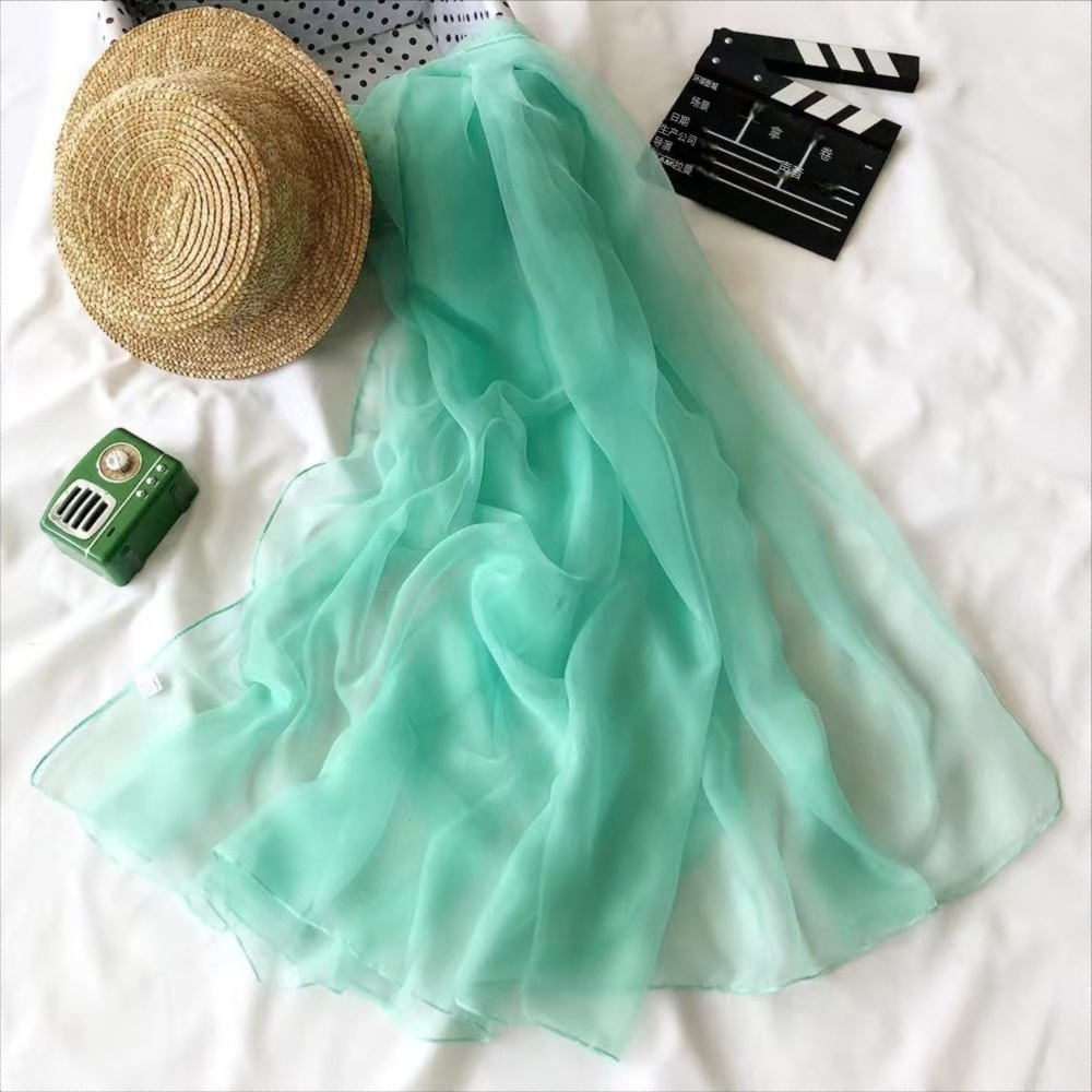 K457 Summer women's silk scarf sunscreen beach towel solid color long silk scarf wholesale new style lengthened imitation silk neck scarf thin