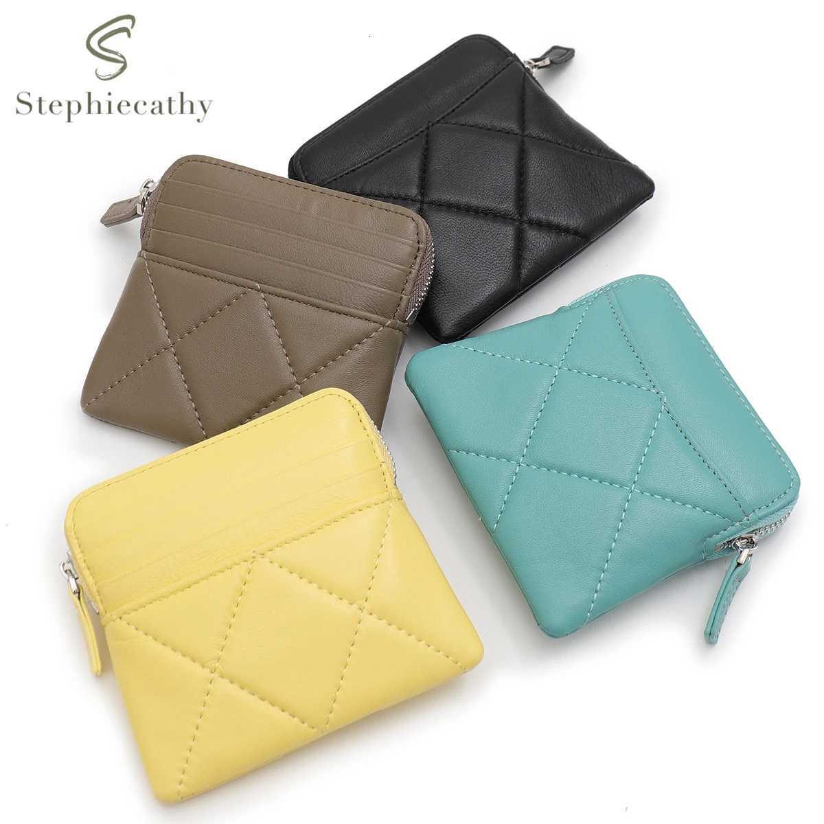 SC Womens Fashion Thread Quilted Sheepskin Small Wallet Multi Slots Card Holder Zip Money Bag Portable Versatile Coin PurseW251120