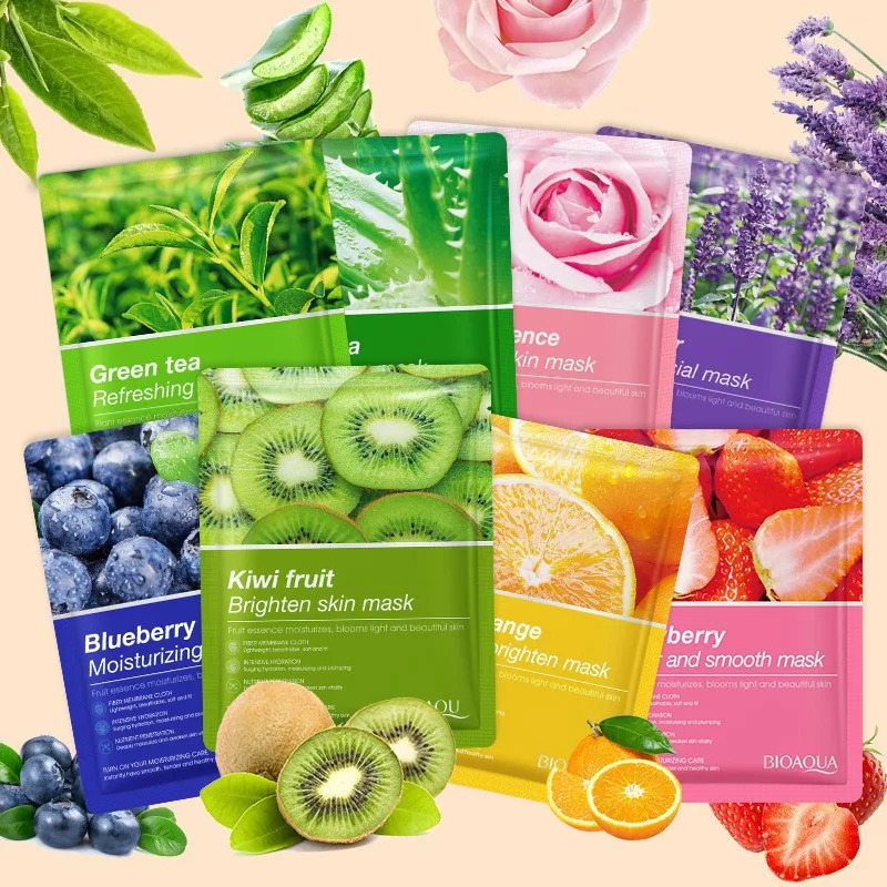 30PCS/Lot BIOAQUA Skin Care Sheet Mask Aloe Olives Pomegranate Seaweed Batch Facial Mask Korean Face Care Green Tea Mask 250418