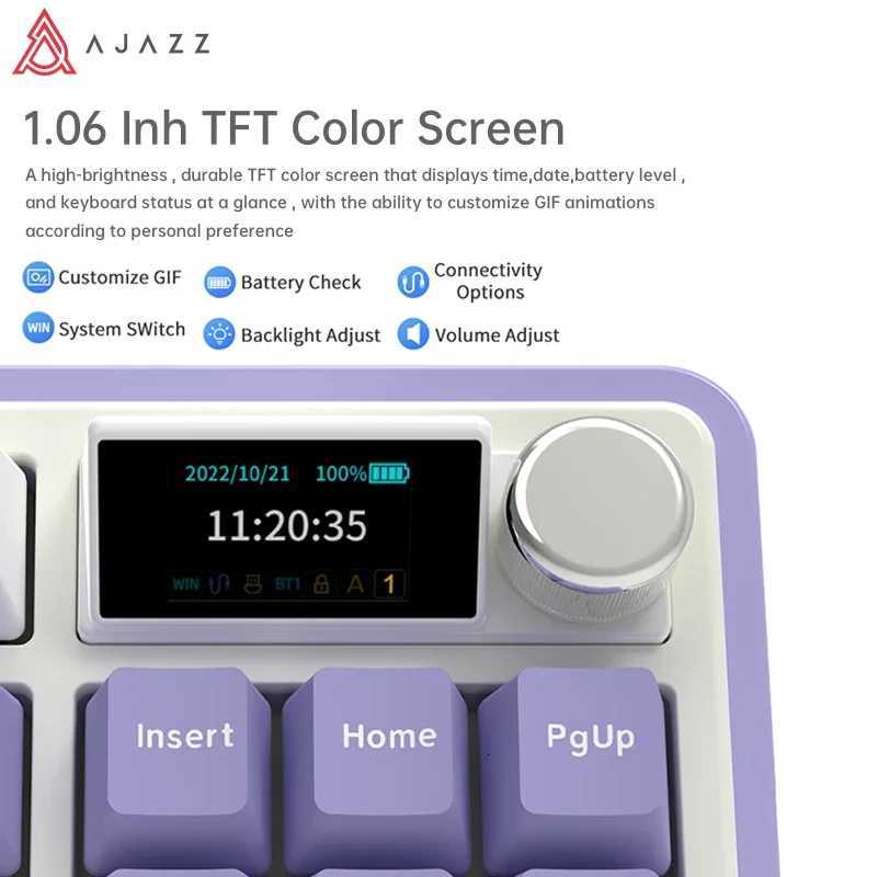 Ajazz Ak870 RGB Gaming Mechanical Keyboard Hot Swap 84 Keys Wireless 24G Wired Keyboards TFT FOR Desktop Laptop PC Y251120