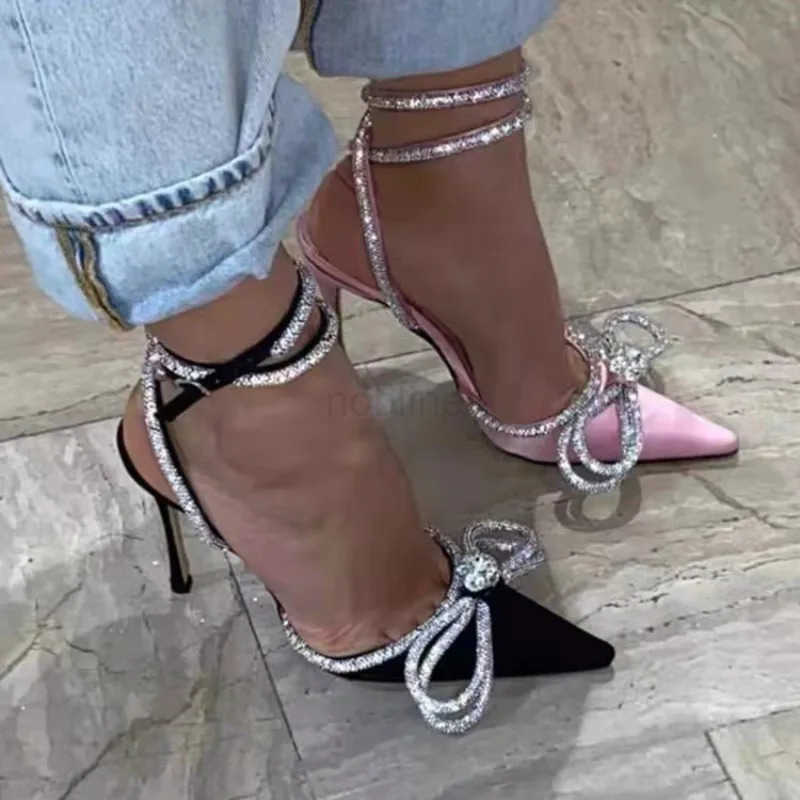 New Fion Shining Rhino Text Pump Crystal Bow Silk Horn Lace Thin H Party Pr Shoes Z250420