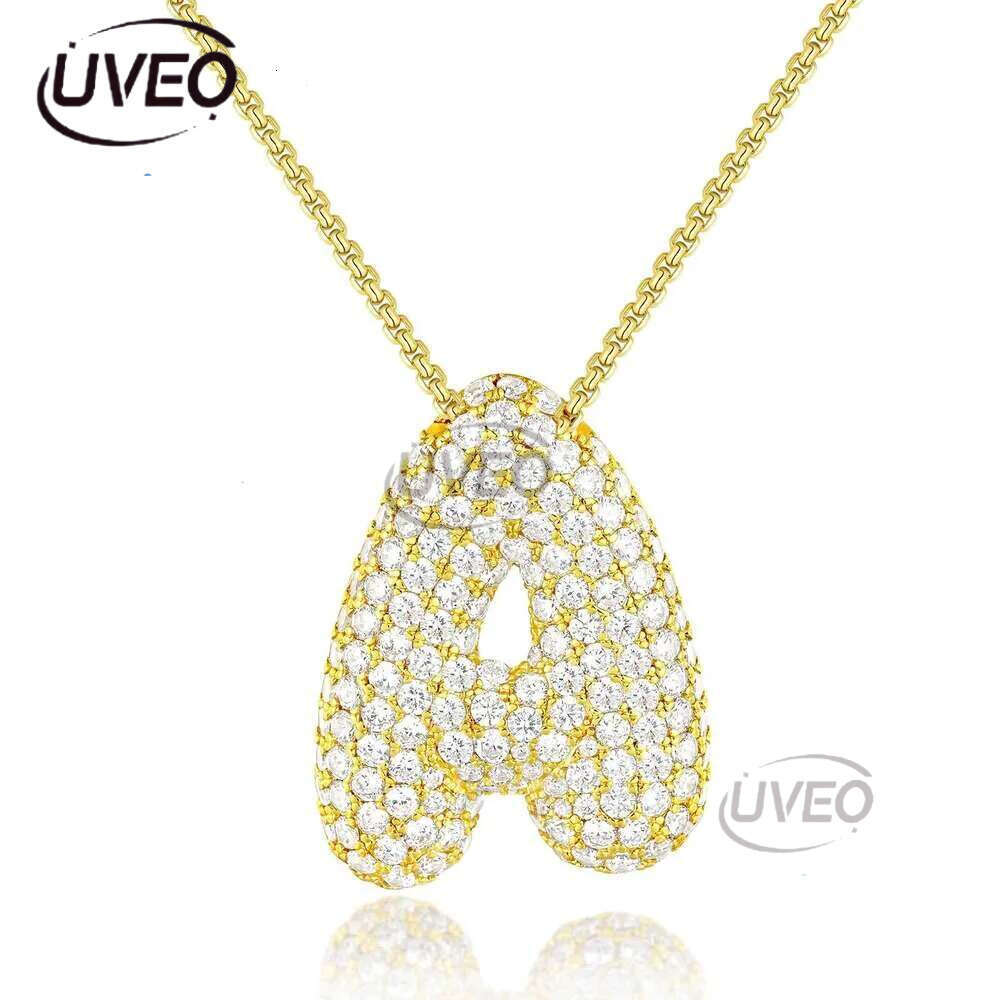 Kissyan Bubble Letter Necklace, 14K Gold Plated Balloon Initial Pendant Box Chain Necklace Exquisite Dense Set Cubic Zircon Jewelry Gift for Ladies an