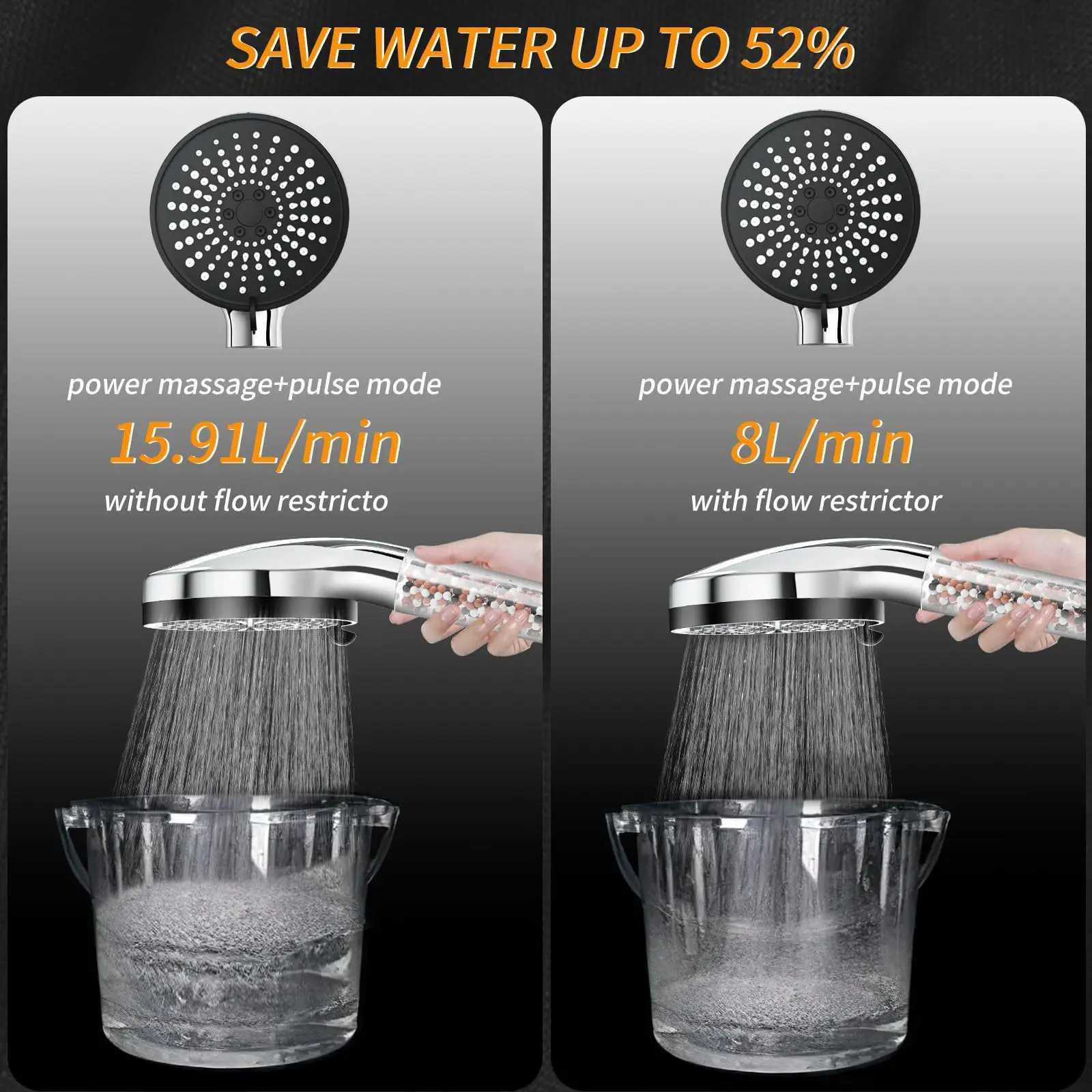 5-speed Water Adjustment Filter Shower Head High Pressure Negative Ion Hard Water Softening Shower Head SetM251120