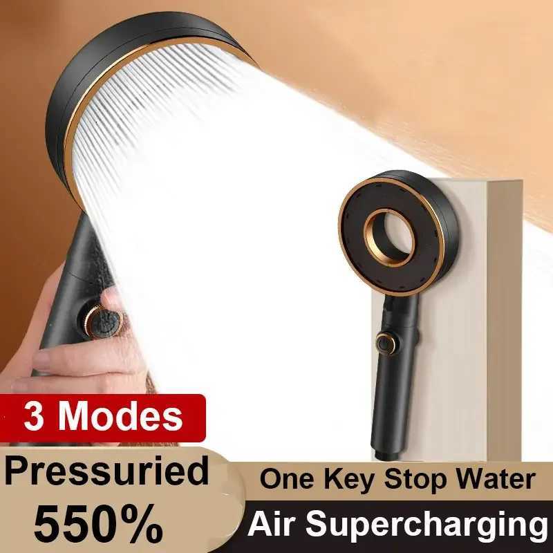 High Pressure Shower Head 3 Modes Adjustable Water Saving Spray Nozzle One Key Stop Water Black Showerhead Bathroom AccessoriesM251120