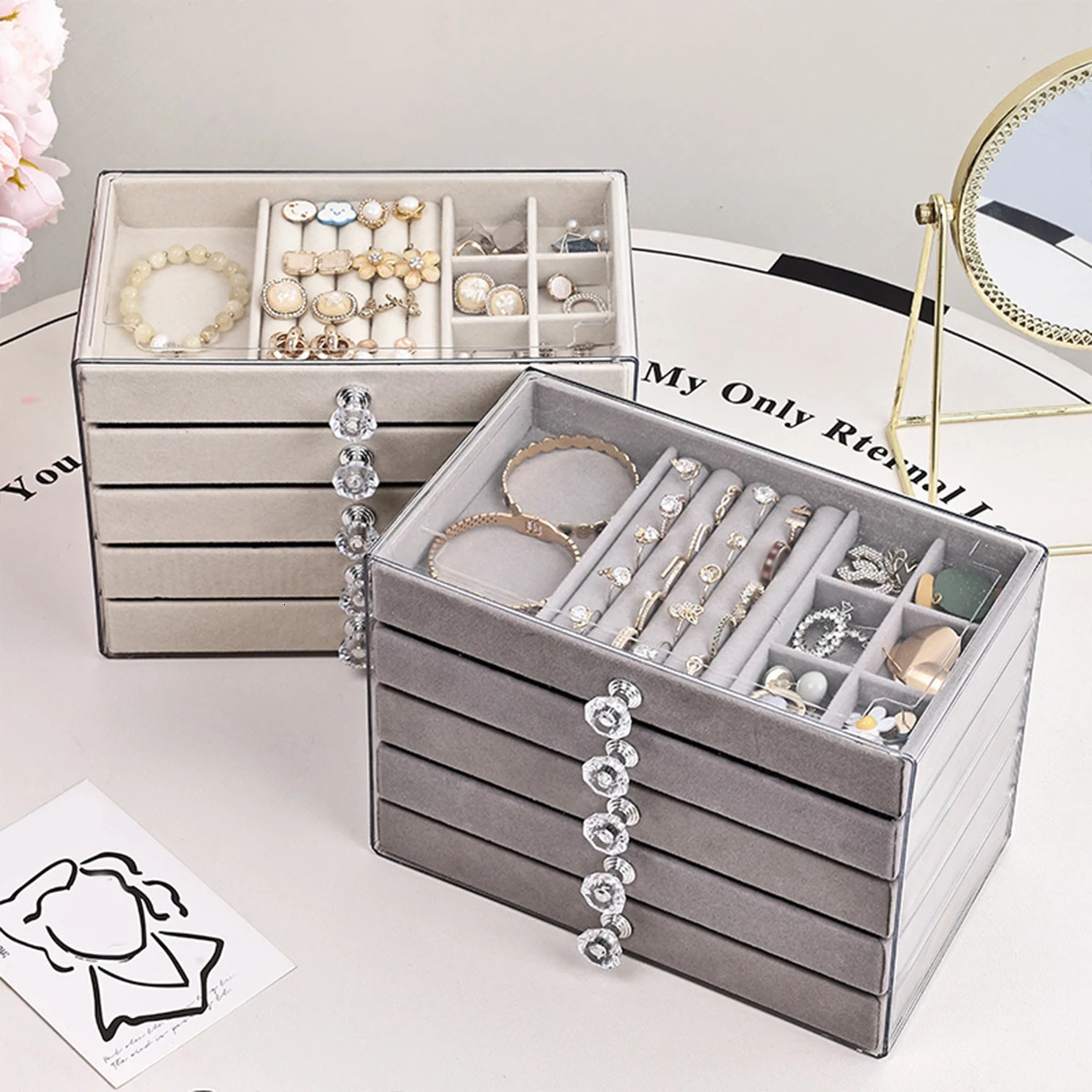 5-layer jewelry box velvet drawer tray transparent jewelry storage box elegant jewelry display box 251118