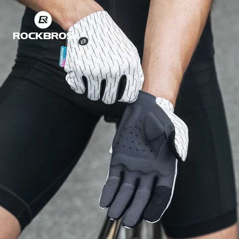 ROCKBROS Cycling Gloves Sunscreen Breathable MTB Road Bike Gloves Shock Absorption Non-slip Gloves Outdoor Thickened Palm Pad Y250419