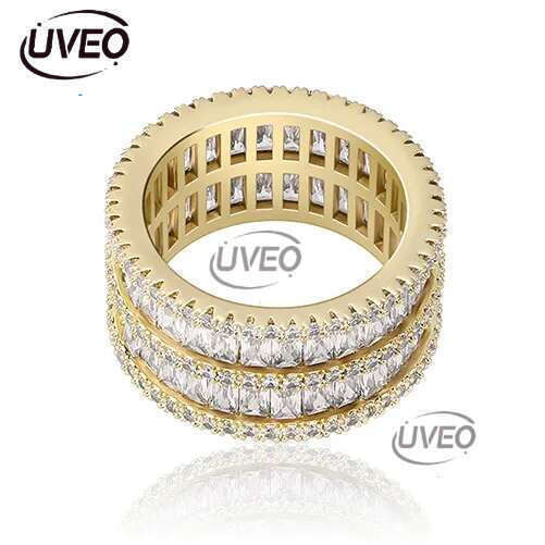 Hip Hop CZ Cubic Zircon Geometric Finger Ring Band Iced Out White Gold Bg Baguette Dia Rings for Women Men Boyfriend Valentine Birthday Jewelry Gifts
