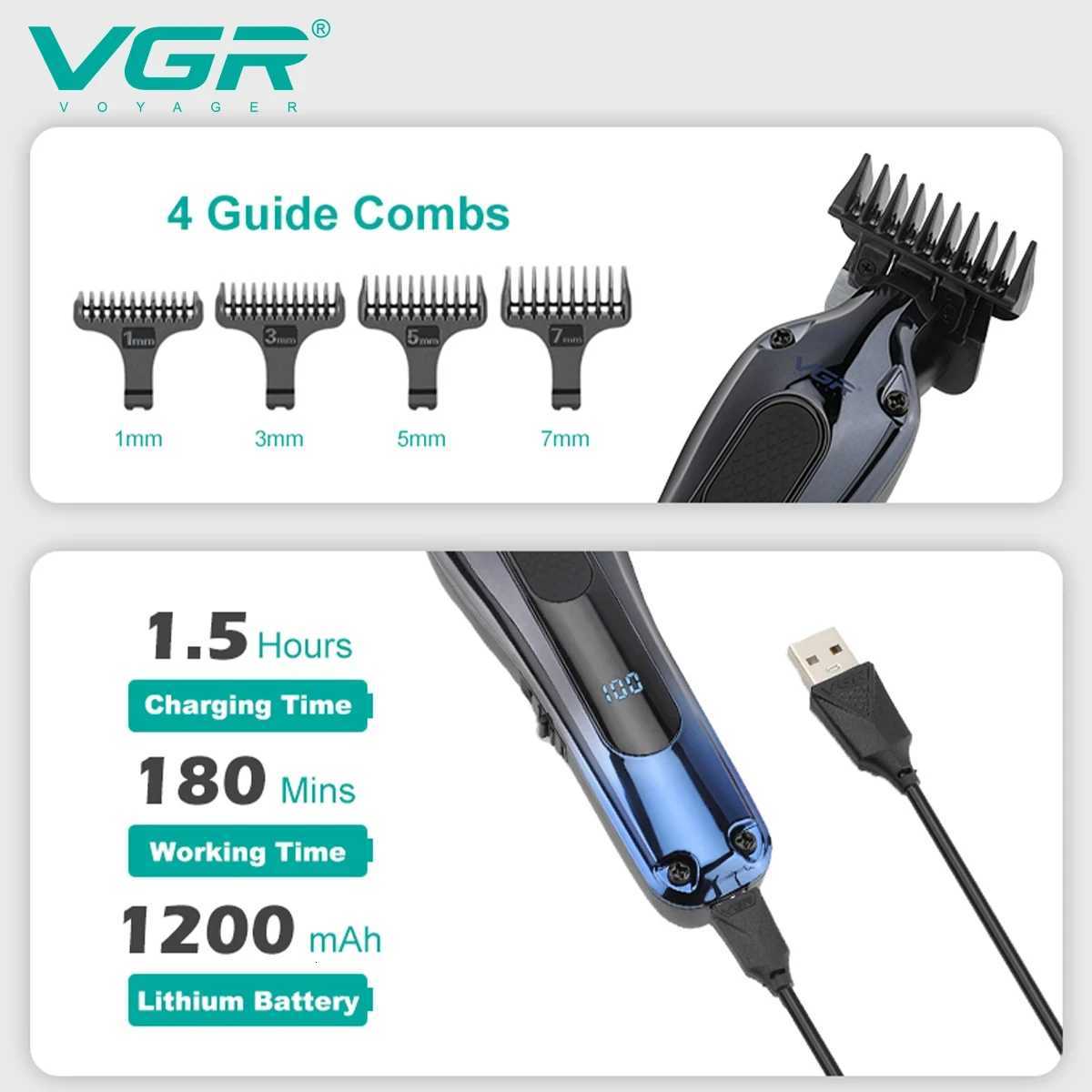 VGR 998 New Design Mens Cordless Rechargeable Professional Hair Clipper Gradient Color Precision Carving Electric Push ClipperT251120