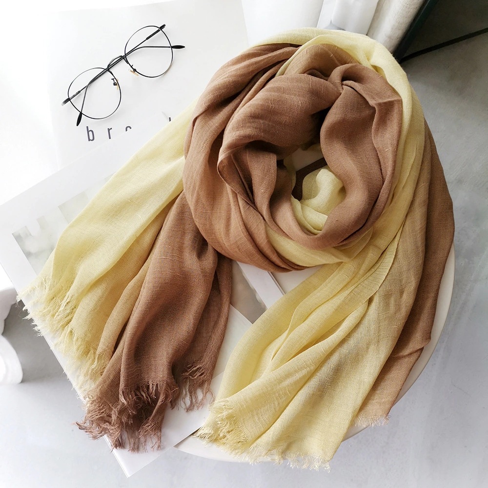 K454 Cross-border thin cotton and linen scarf for women in spring and autumn wholesale, hanging dyed cotton gauze scarf sunscreen shawl customization