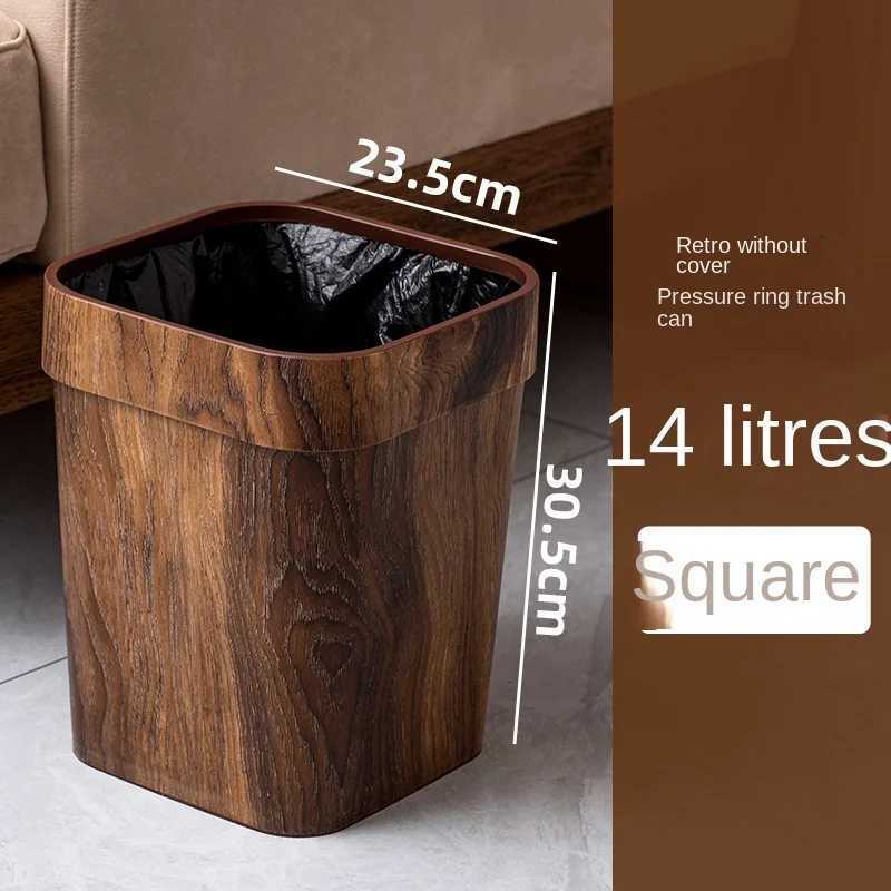 Wood Grain Retro Trash Can Home Kitchen Living Room Garbage Bin Office Toilet Paper Basket Bathroom Bedroom Supplies C251120