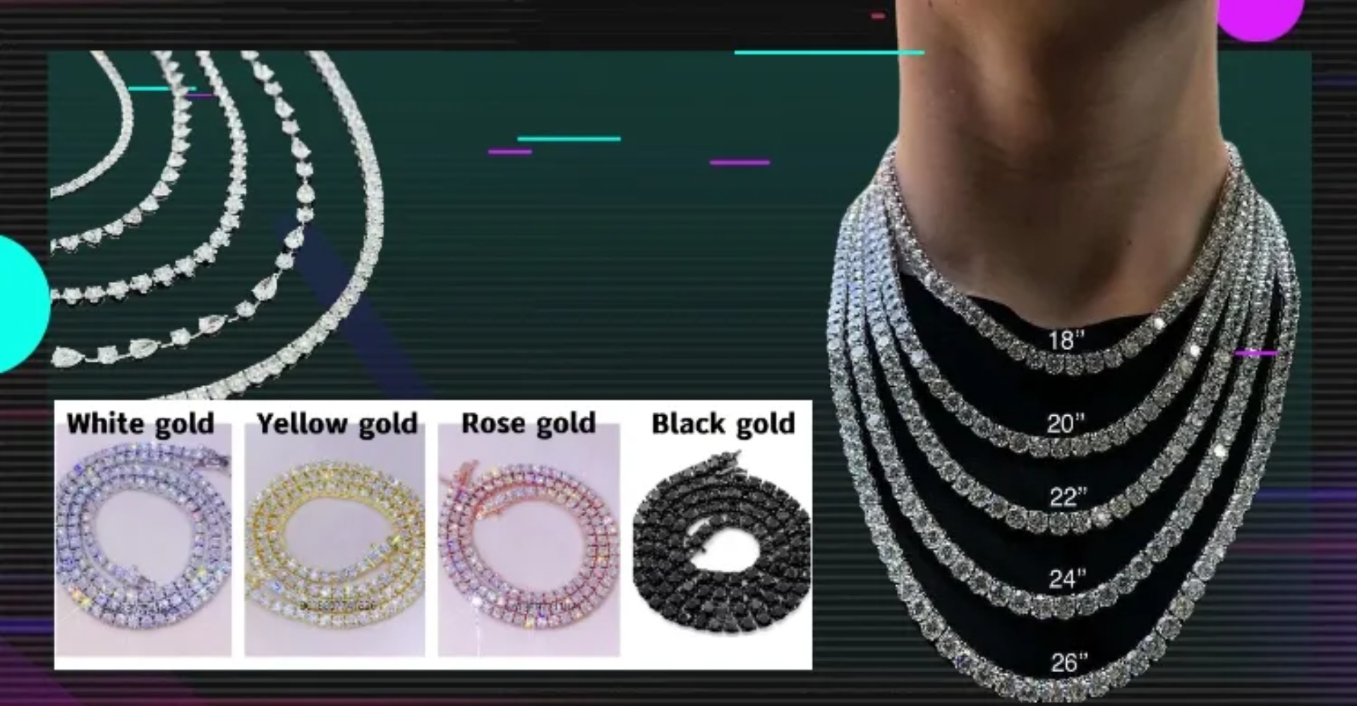 moissanite bracelet necklace tennis chain Hip Hop necklace fashion Jewelry Pass Diamond Tester 4mm vvs moissanite iced out cuban chain for men women