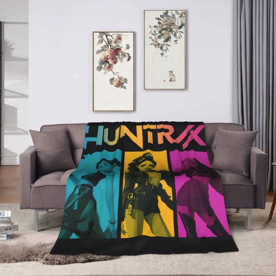 Warm Soft BlanketBoy Girl Camping KPop Demon Hunters Throw Blanket Flannel Bedspread For Couch Bed Graphic Sofa Bed Cover H251120