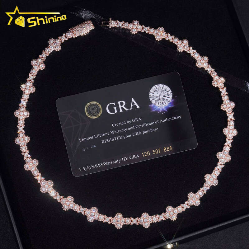 Men's Fashion Rose Gold Plated 13mm Pure Sier Vvs Moissanite Ice Star Cross Chain Necklace