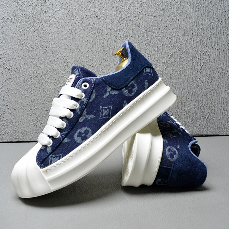 Free Shipping Designer New Fashion Advanced Print Mens Shoes Spring and Autumn Breathable Casual Canvas Sneakers Trendy Versatile Light Blue Dark Blue