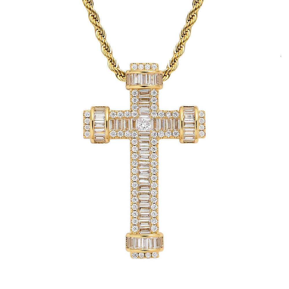 Luxury Designer Ha Cross Necklace Pendant Sterling Silver Gold Plated Micro Inset T Square Ice out VVS Moissanite Hip Hop Cross Pendant Free shipping